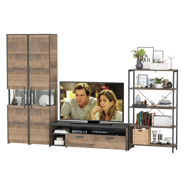 Шкаф-пенал-витрина с подсветкой с открытым стеллажом и тумбой для ...