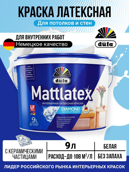Краска Mattlatex влагостойкая Быстросохнущая, Латексная, Акриловая ...