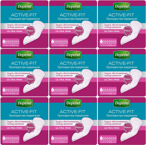 Урологические прокладки Depend Ultra Mini 12 шт, комплект: 9 упаковок ...
