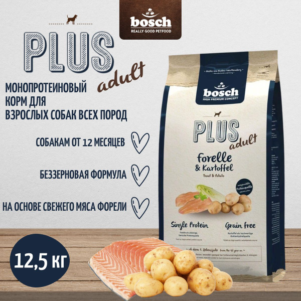 Корм для собак сухой Bosch PLUS Форель с Картофелем, 12.5 кг - купить с ...