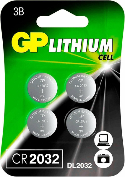 Дисковая батарейка GP CR2032 Lithium Battery 3V BL4 GPCR2032-2CR4, 4шт ...