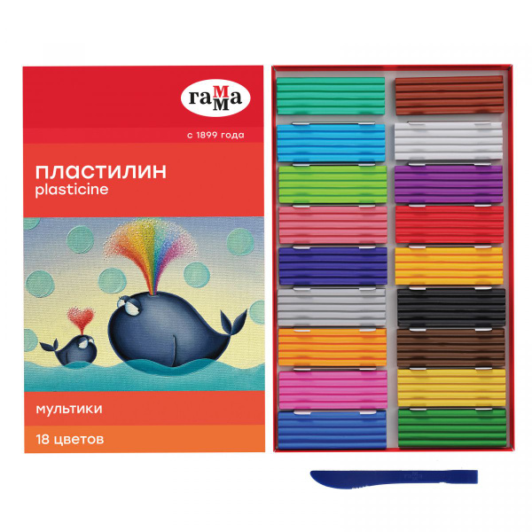 Пластилин 18 цветов, 360 гр, стек, картонная коробка Гамма 280028 ...
