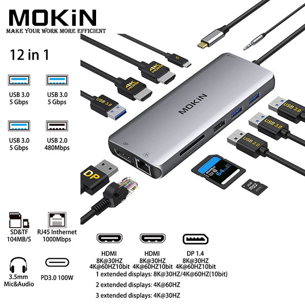 Док-станция-концентратор MOKiN USB-C для Book Air/Pro, iPad M1/M2 ...