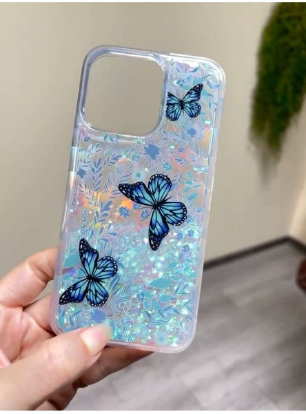 Силикон -накладка переливашка с принтом для Samsung Galaxy A14 голубой ...