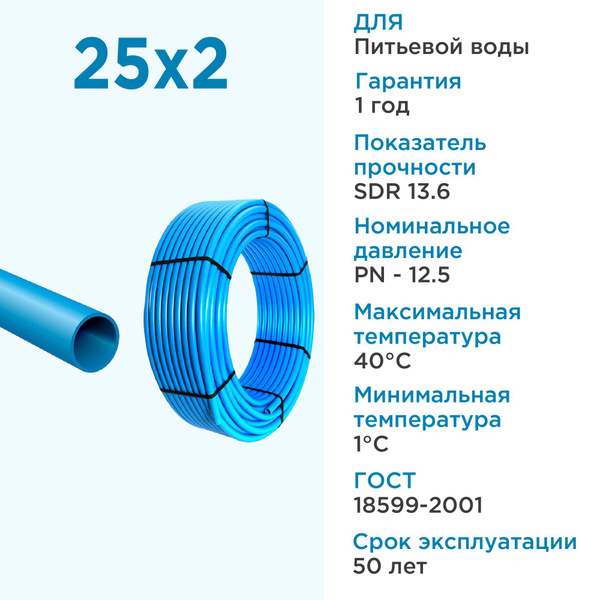 Труба ПНД Экобат 25*2 для водоснабжения питьевая водопроводная бухта 70 ...