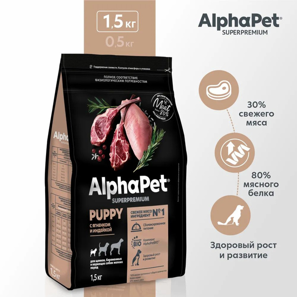 AlphaPet Superpremium (АльфаПет) 1,5кг с ягненком и индейкой сухой для ...
