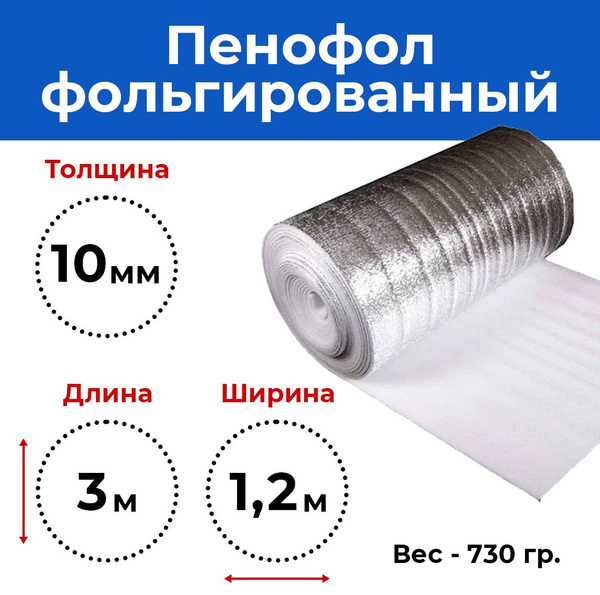 Пенофол фольгированный, лавсан (подложка, утеплитель) (3х1,2м) 10мм ...