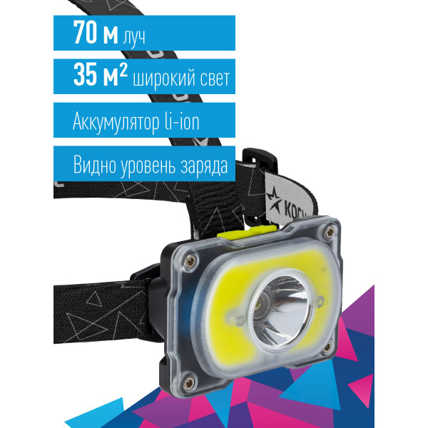 Фонарь налобный КОСМОС KOC507Lit аккумулятор 18650/индикатор уровня ...