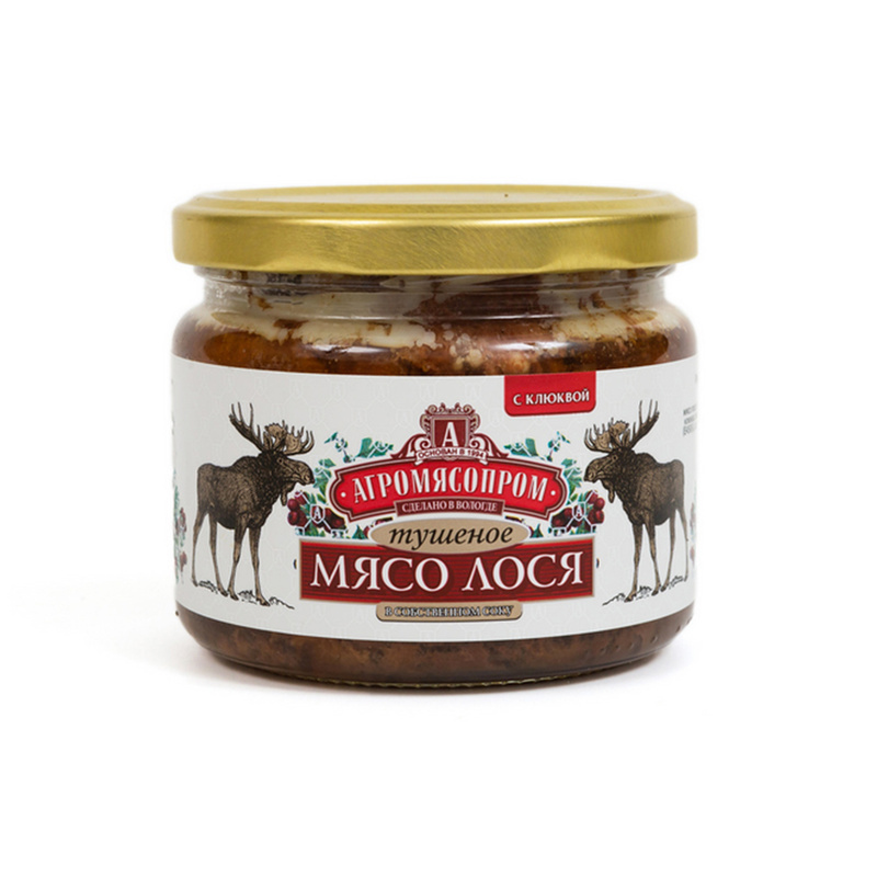 Характеристики Мясо лося тушеное с клюквой Агромясопром ст/б 300 г ...