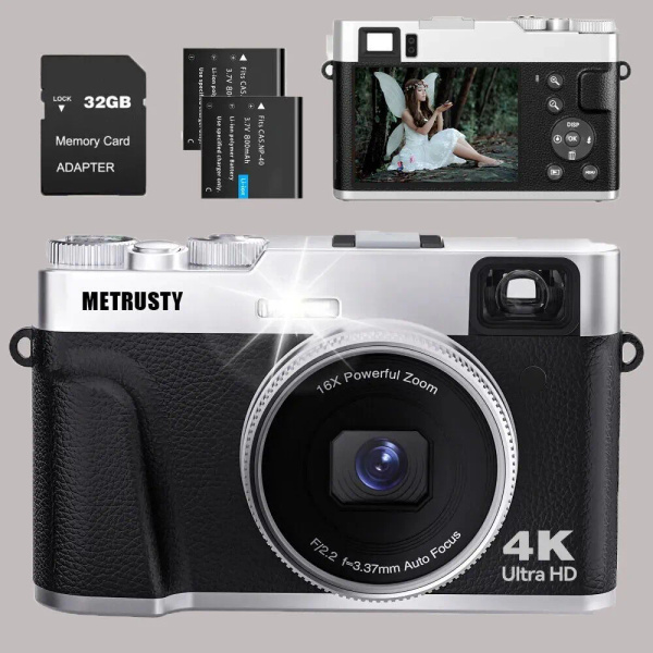 Компактный фотоаппарат Metrusty Цифровая микро-одиночная 4K, черный ...