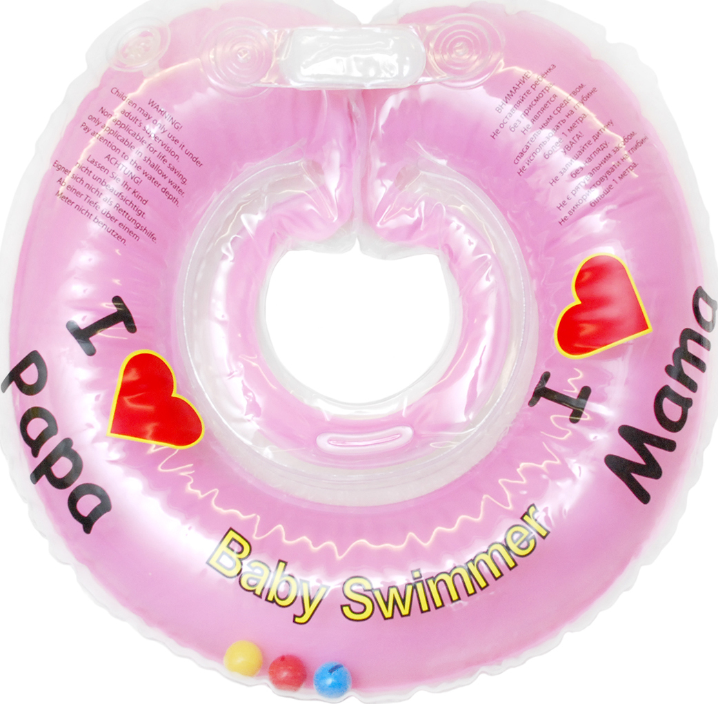 фото Круг на шею для купания малышей с погремушкой, розовый полуцветный, от 6месяцев, Baby Swimmer
