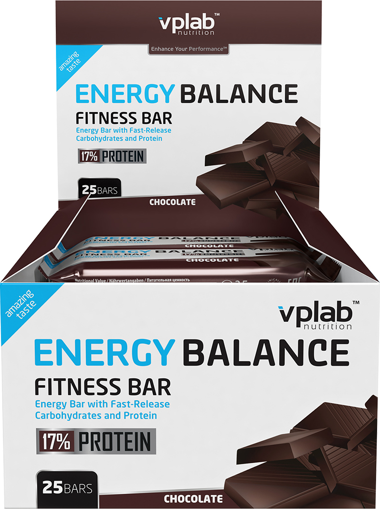 фото Батончик протеиновый Vplab Nutrition Energy Balance Fitness Bar Show Box, шоколад, 25 шт х 35 г