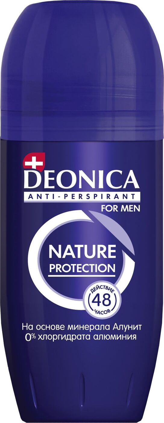 фото Мужской дезодорант-антиперспирант Deonica "Nature Protection for men". С минералом алунит. Не оставляет следов на одежде. Ролик, 50 мл.