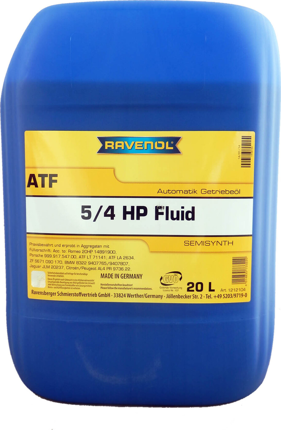 фото Трансмиссионное масло RAVENOL ATF 5/4 HP Fluid (20л) new