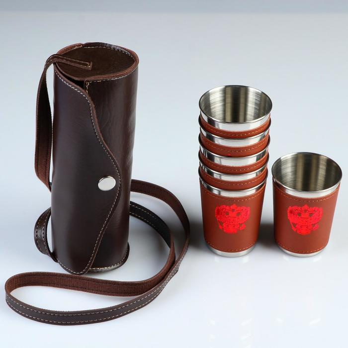 Набор рюмок 6 шт. 100 мл, в коричневом чехле с гербом