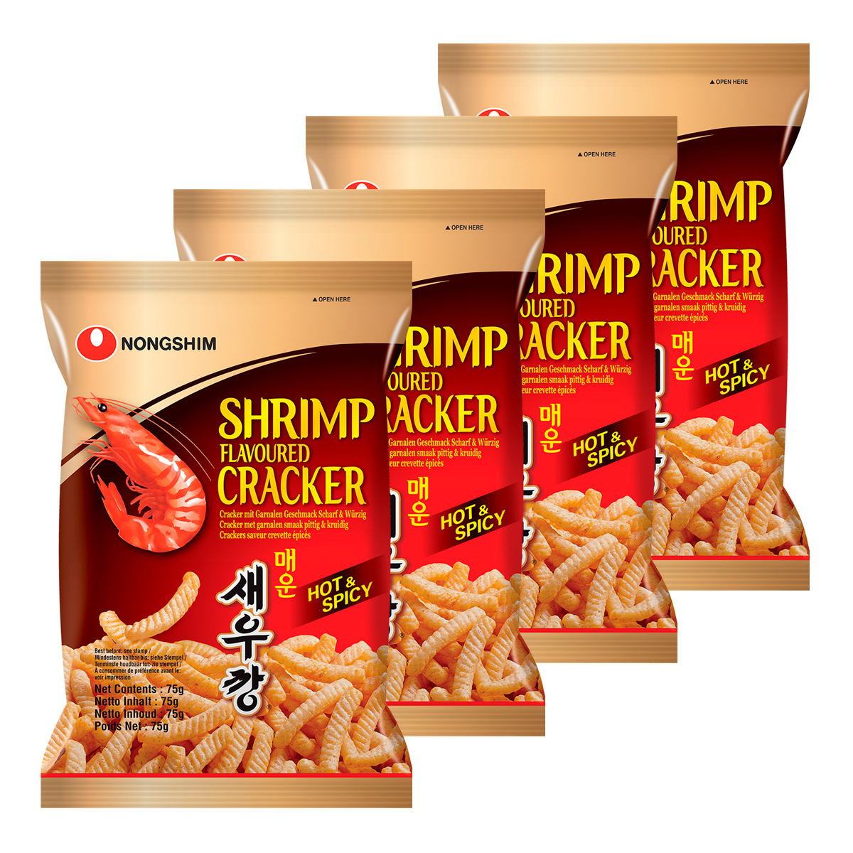 Чипсы креветочные острые Nongshim, 75 г x 4 шт