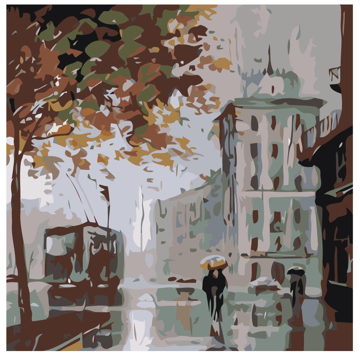 город гуашью. декоративная композиция город. левитан пейзаж со стаффажем. этюд городского пейзажа. художник наташа фуко.