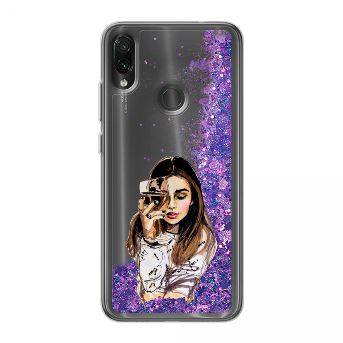 Жидкий чехол с блестками Девушка с бокалом на Xiaomi Redmi Note 7 ...