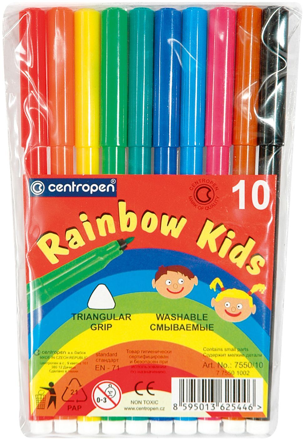 Набор фломастеров Centropen Rainbow Kids, на водной осное, 10 шт