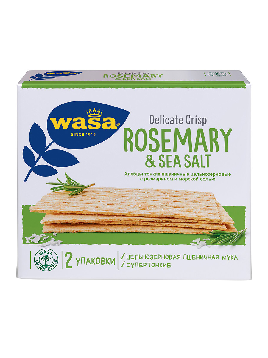 Хлебцы пшеничные тонкие Wasa Delicate Crisp Rosemary & Sea Salt с розмарином и морской солью, 190 г