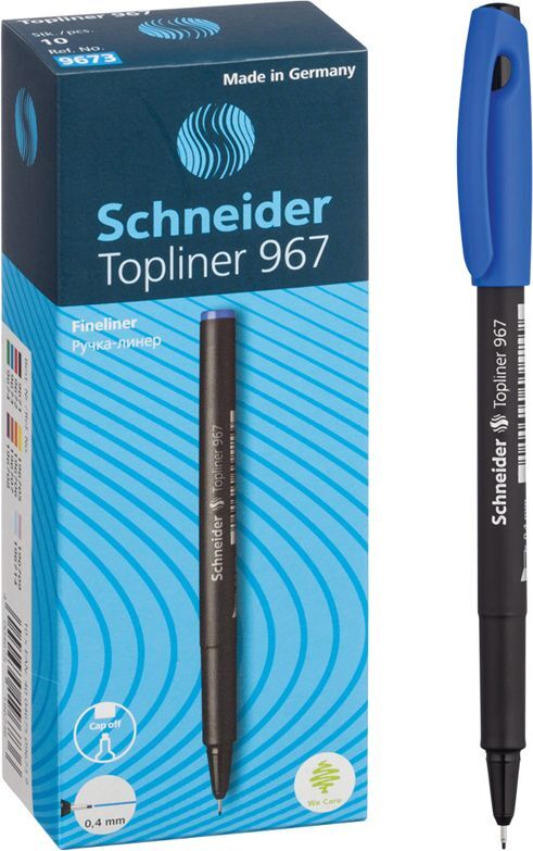 Ручка капиллярная Schneider Topliner 967, синяя, 0.4 мм, 10 штук