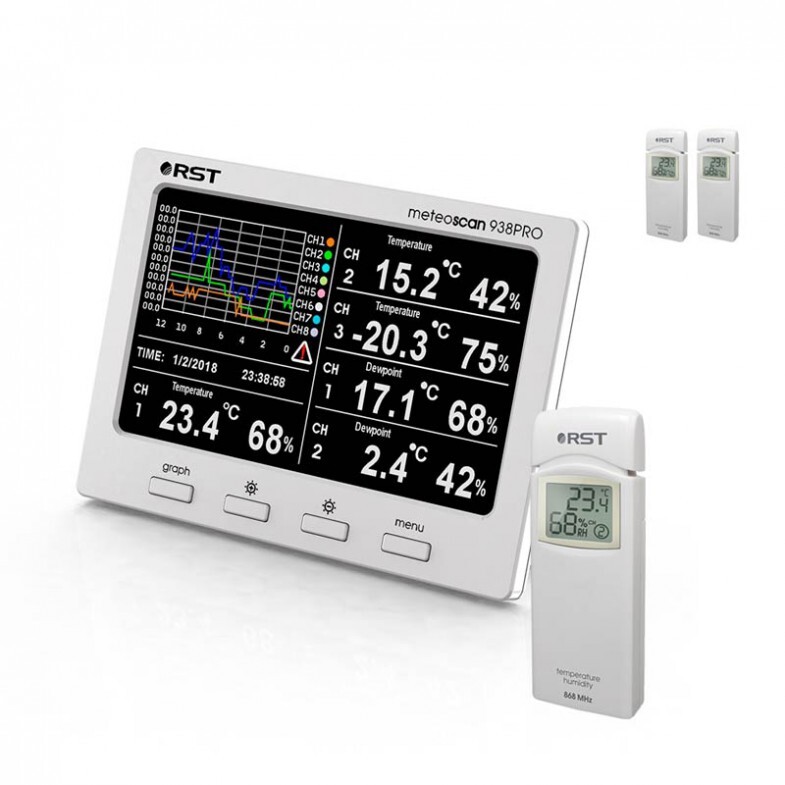 RST01938Профессиональнаяметеостанциясчасами,термометром,барометромигигрометром/ПогоднаястанциясвыноснымирадиодатчикамиMeteoScan938pro