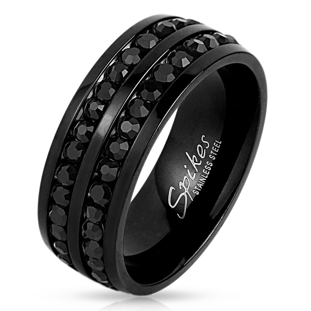 Черное кольцо Spikes Stainless Steel с камнем