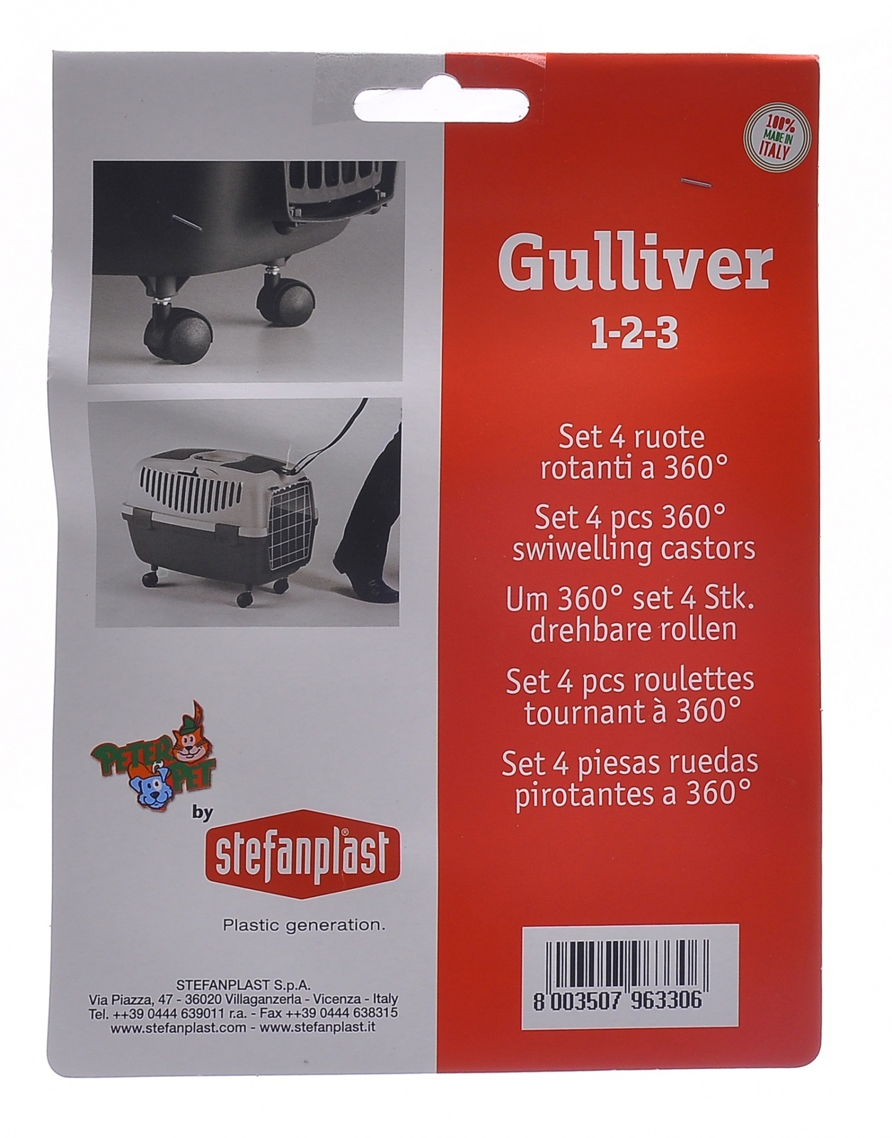 Stefanplast Колеса для переносок Gulliver и Gulliver Deluxe 1,2,3 (Set 4 360 castors)96330, 0,1 кг