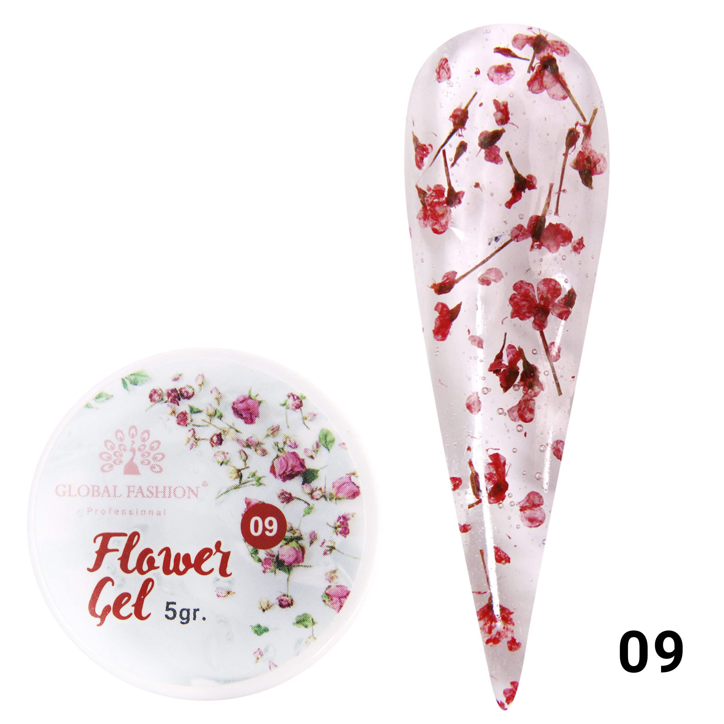 Global Fashion Гель для дизайна ногтей с сухоцветами / сухоцветы для ногтей, Flower Gel, 5 гр 09