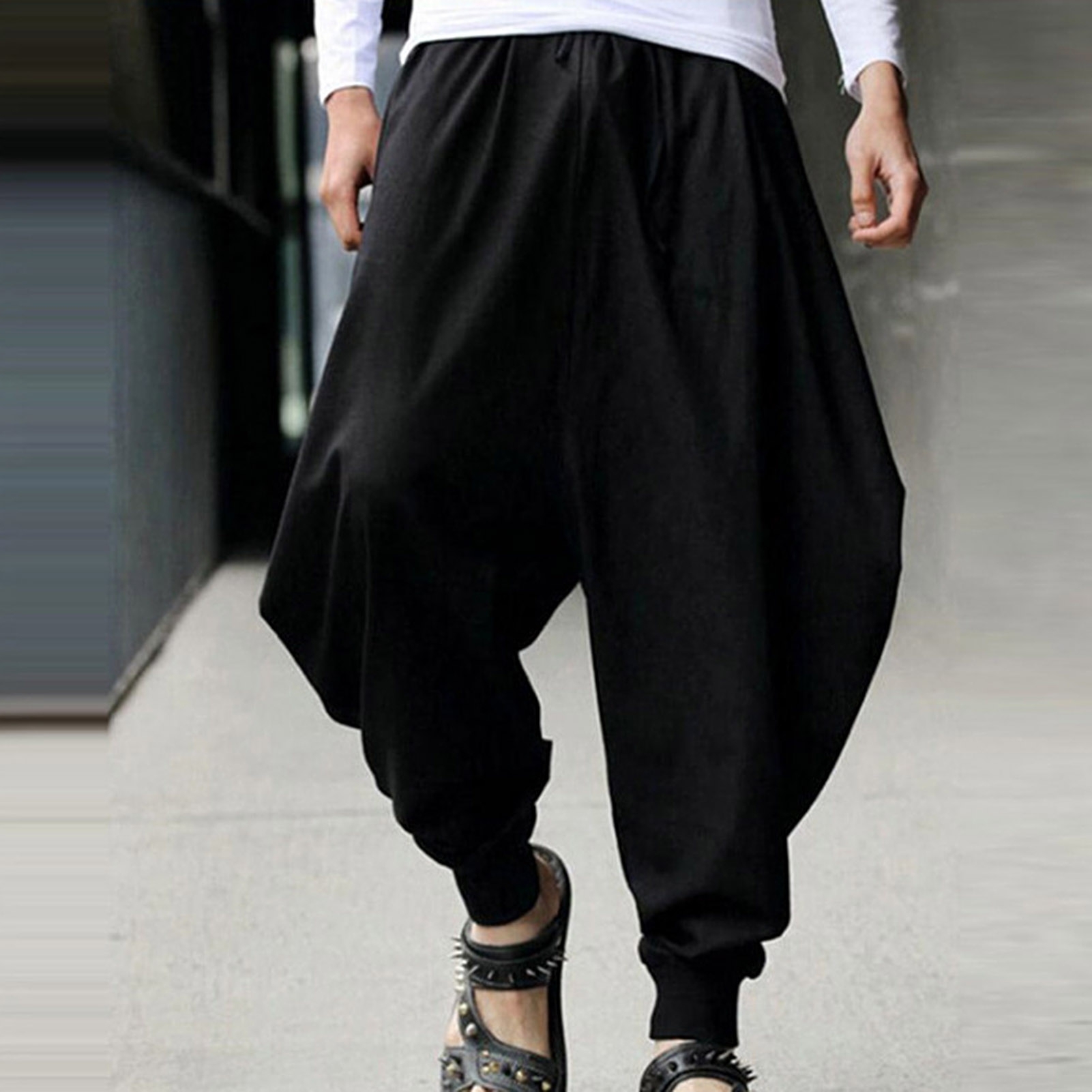 Брюки men Casual Harem Pants Baggy wide Leg trousers