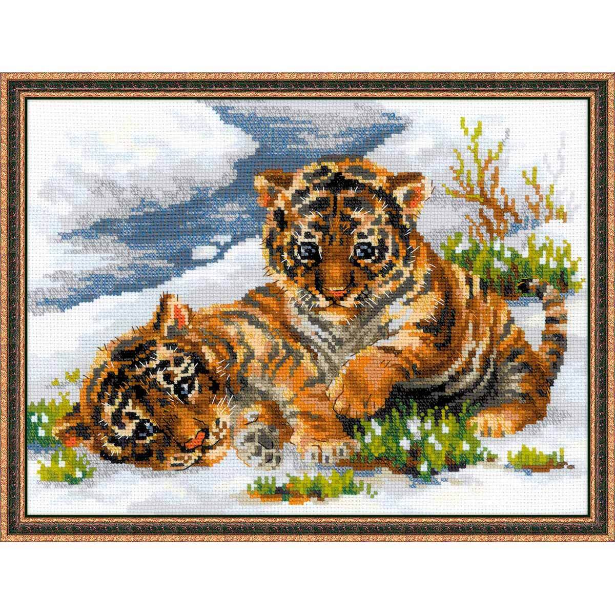 Набор для вышивания крестом Семья тигров LETI.911, 42x28 см.канва,мулине