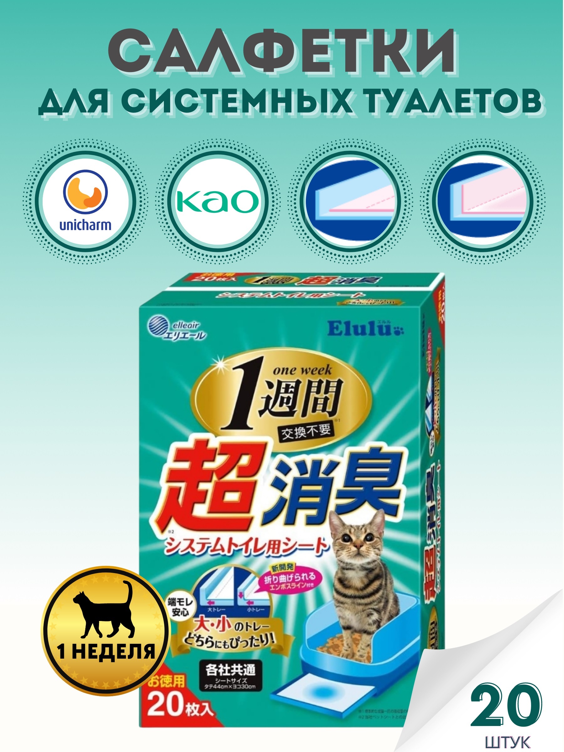 Салфетки для кошачьего туалета unicharm