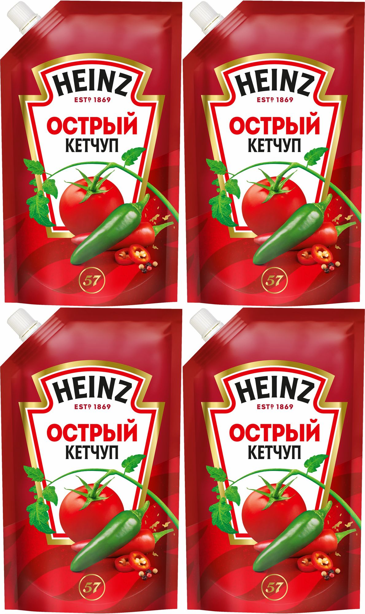 Кетчуп Heinz Острый, комплект: 4 упаковки по 320 г