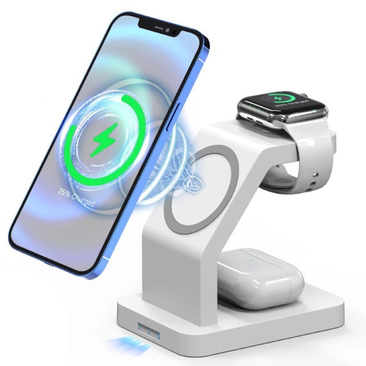 Зарядная станция magsafe 3 в 1. Беспроводная станция iphone 12 pro. беспроводная для 14 pro. siri фото apple станция.