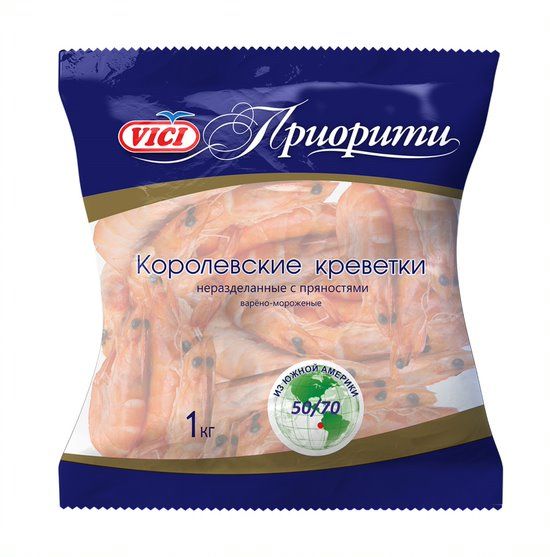 Креветки Королевские 50/70 в/м с пряностями VICI, 1 кг