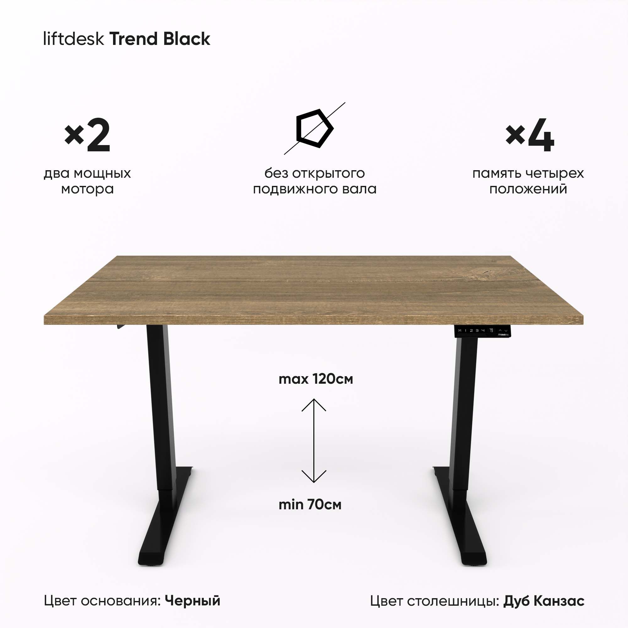 Компьютерныйстолрегулируемыйповысотедляработыстоясидя2-хмоторныйliftdeskTrendЧерный/ДубКанзаскоричневый,ЛДСПEgger138х68х2.5см