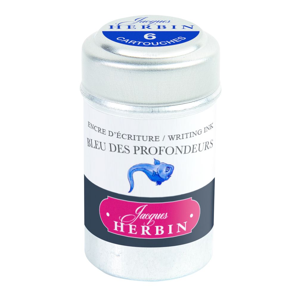 Картриджи для перьевой ручки Herbin, Bleu des profondeurs Глубинный синий, 6 шт, международный формат, короткие (international short)