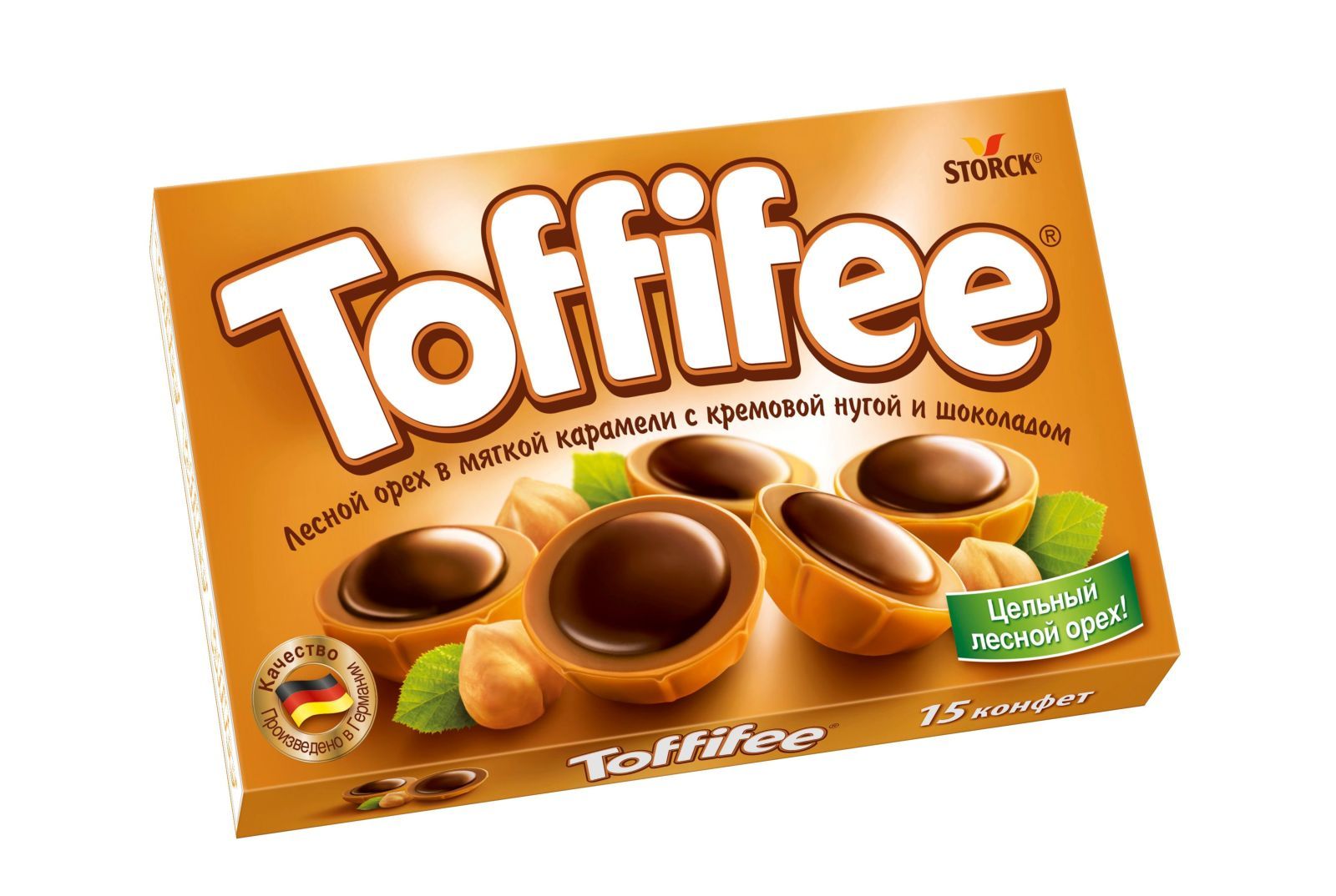 Toffifee, набор конфет в коробке, конфеты с лесным орехом в карамельной  чашечке, с кремовой нугой и шоколадом, 125г / Тоффифи