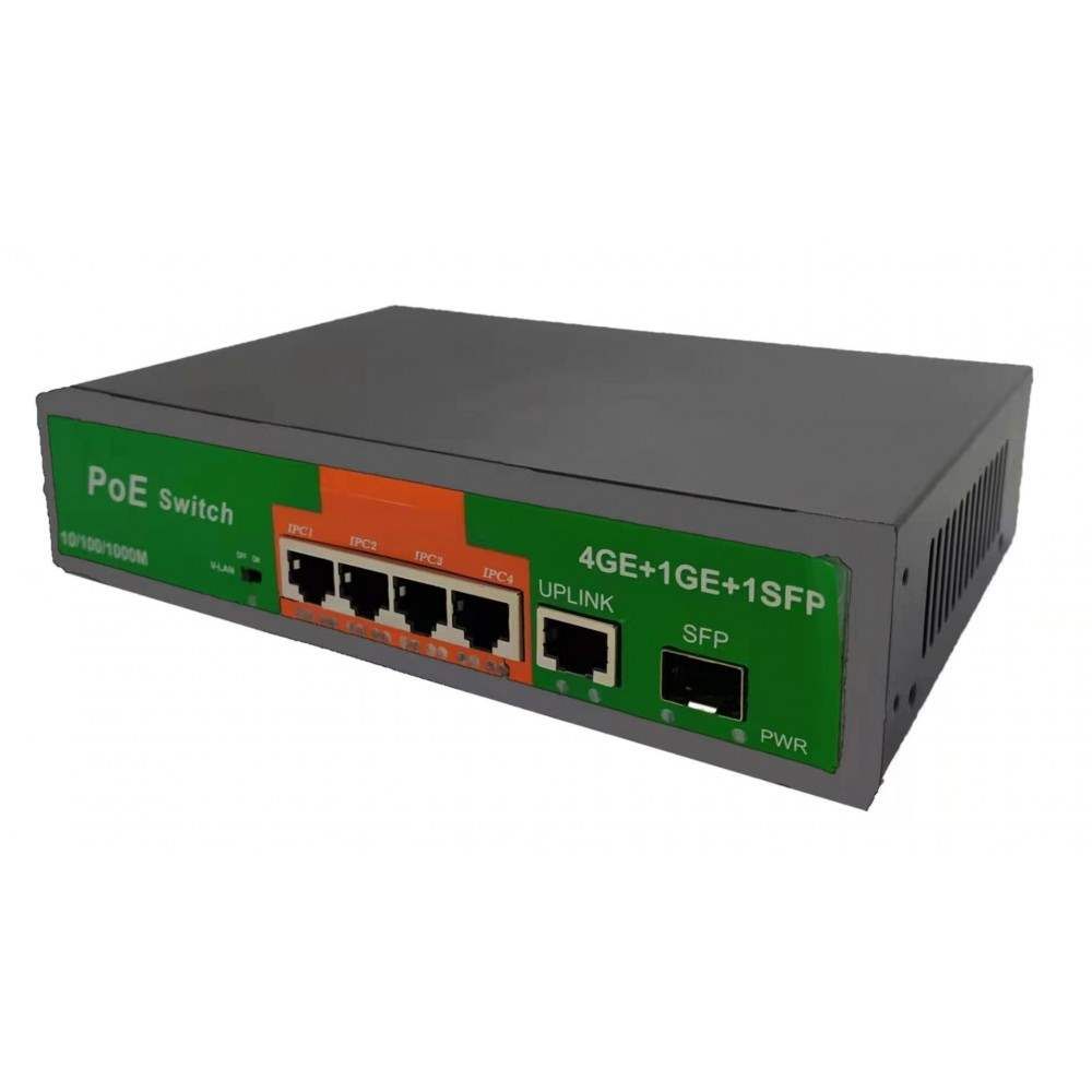 Сетевойкоммутатор4-хканальныйRJ45PoE4порта+1uplink+1SFP10/100/1000Мбит/сPOE001