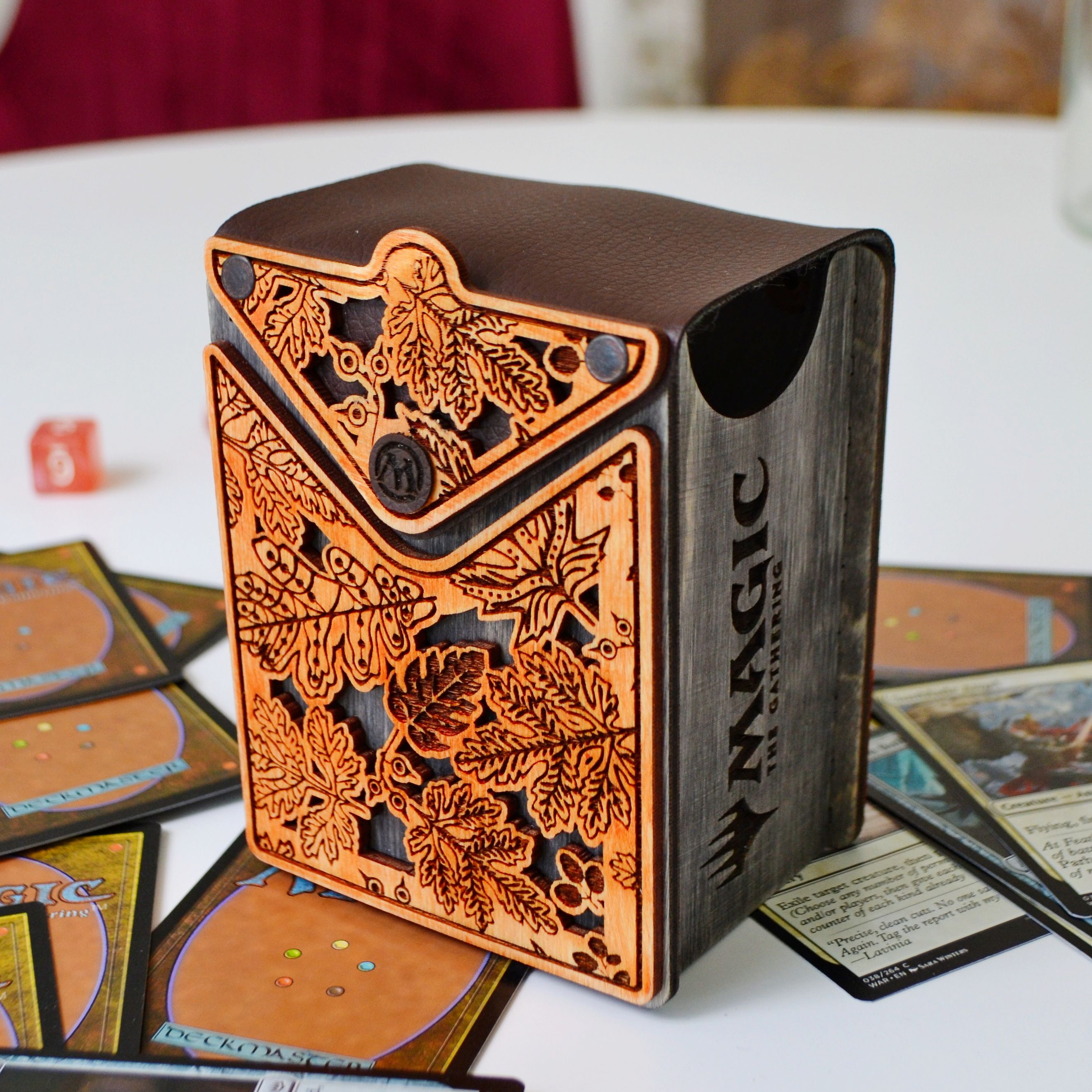 Deckbox MTG "Листопад" L (на 80+ карт), коробочка для карт МТГ из дерева, magic the gathering