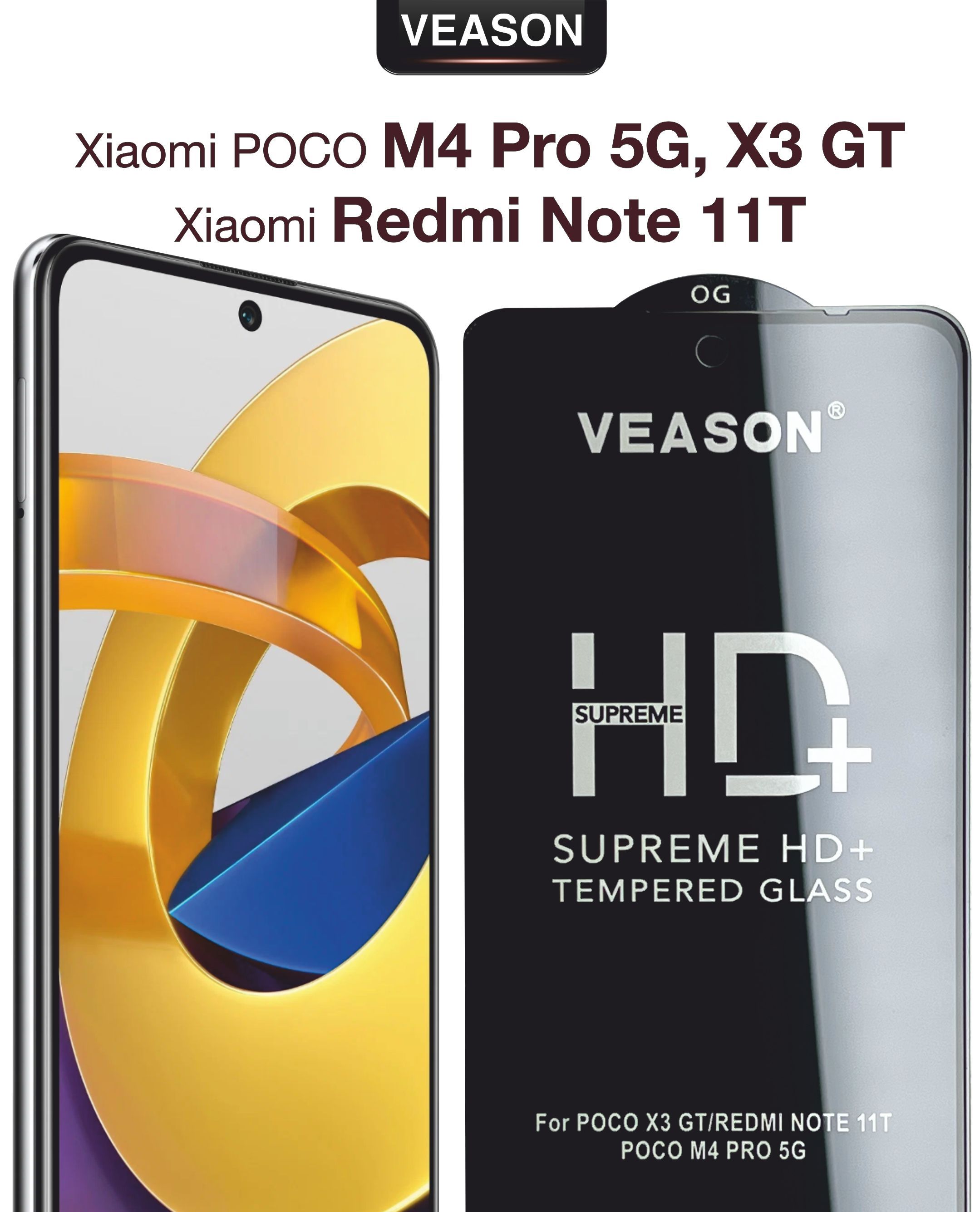 Защитное стекло VEASON для POCO M4 Pro 5G, Xiaomi Redmi Note 11T и POCO X3  GT / 6.6 дюйма (с олеофобным покрытием на поко м4 про 5 джи, ксиоми редми  нот 11т