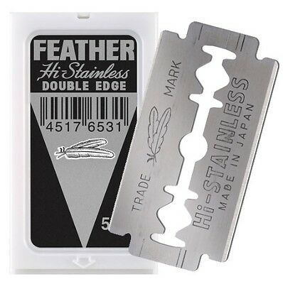 Двусторонние японские лезвия FEATHER ЧЁРНАЯ УПАКОВКА "Hi-Stainless" для T-образных бритв и шаветок, упаковка 5 шт