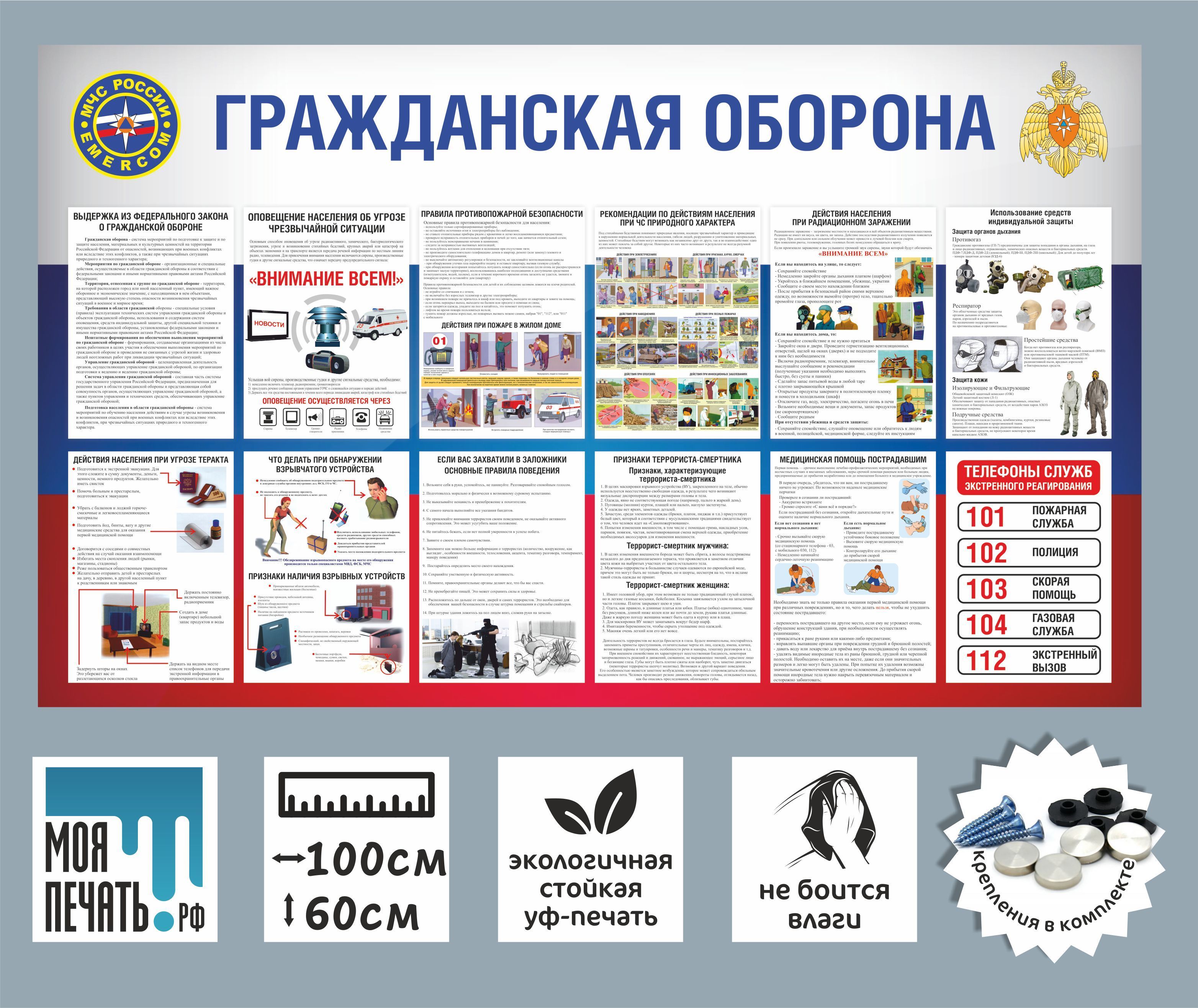 Уголок "Гражданская Оборона" 1000х600мм