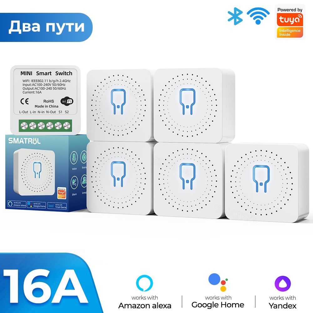 6кускаМини-переключательWiFiрелеTuyaWIFiMiniSmartSwitch16A2WaysControl