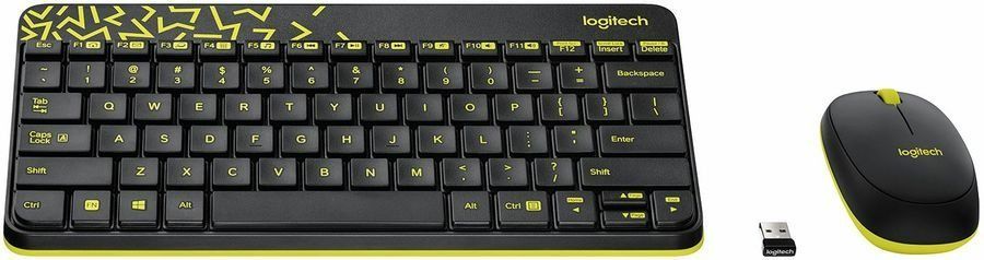 Logitech Комплект мышь + клавиатура беспроводная с Гравировкой MK240, Русская раскладка, черный