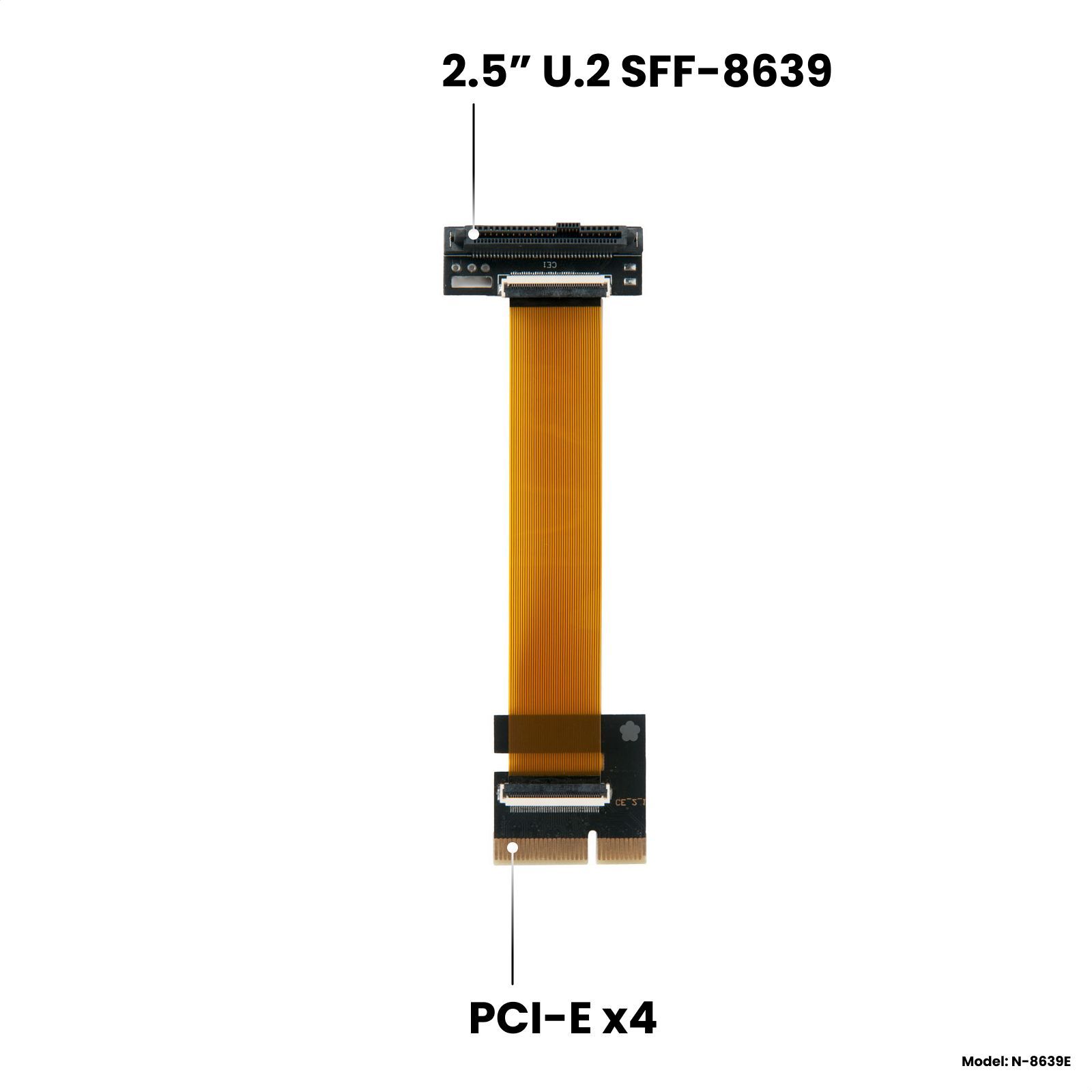 Адаптер-переходник (плата расширения) с гибким шлейфом для установки SSD 2.5" U.2 SFF-8639 PCI-E NVMe в слот PCI-E 3.0/4.0 х4/x8/x16, NHFK N-8639E