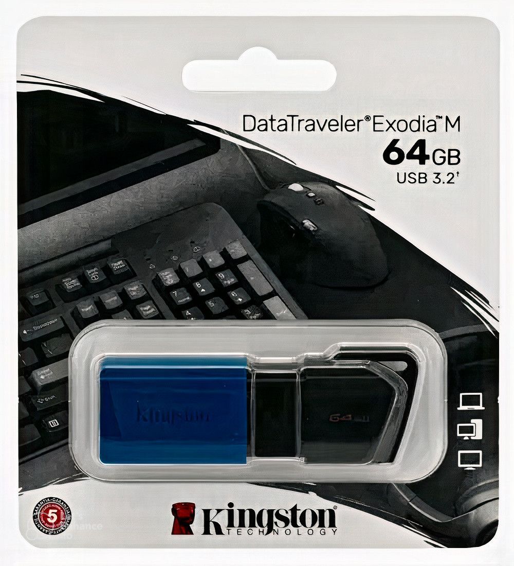 KingstonUSB-флеш-накопительDataTravelerExodiaM,DTXM/64GB,USB3.2,Gen164ГБ,темно-синий,синий