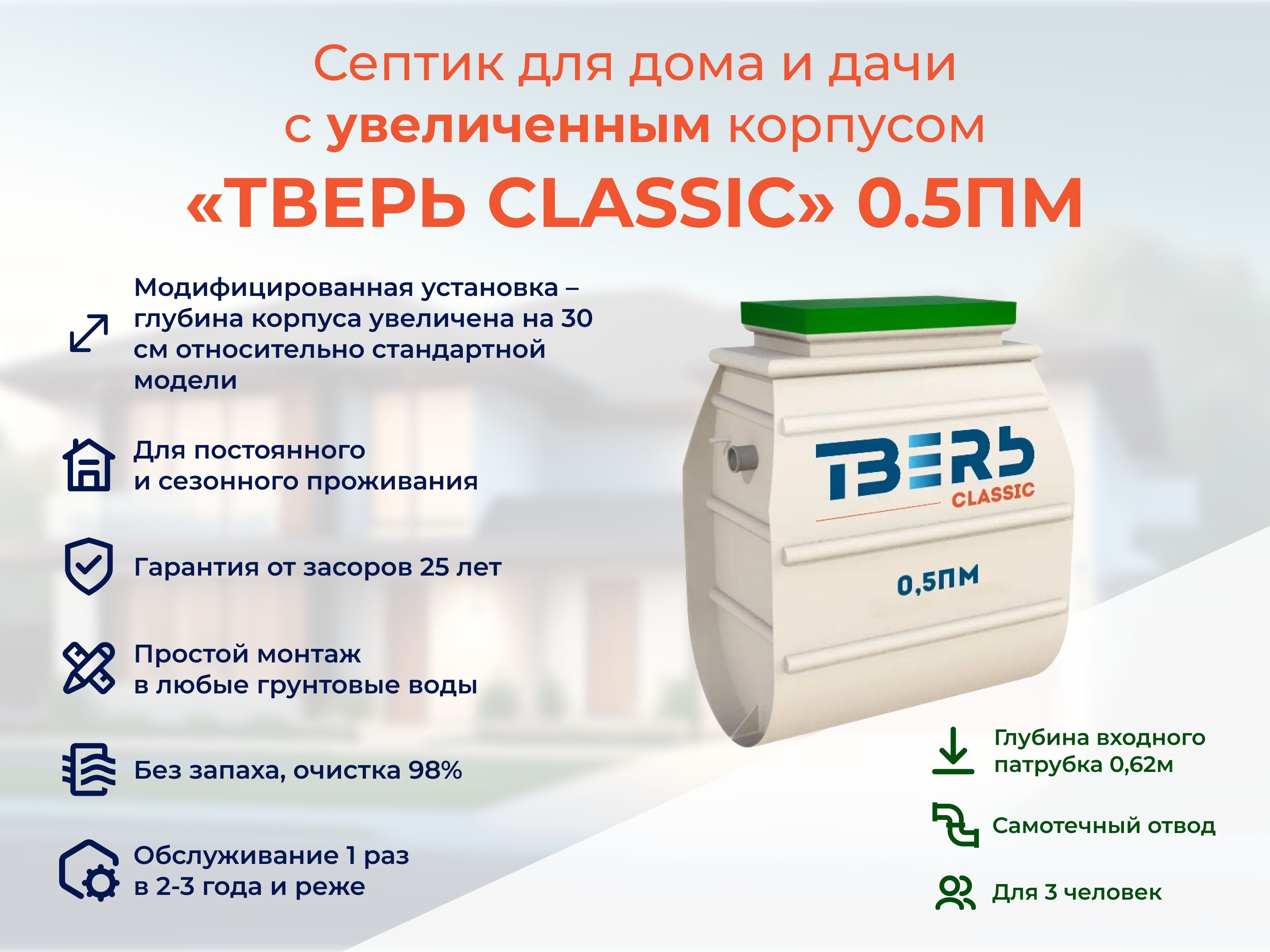 Септик ТВЕРЬ CLASSIC 0,5ПМ с увеличенным корпусом самотечная станция  биологической очистки автономная канализация на 3 человека - купить с  доставкой по выгодным ценам в интернет-магазине OZON (1080983050)