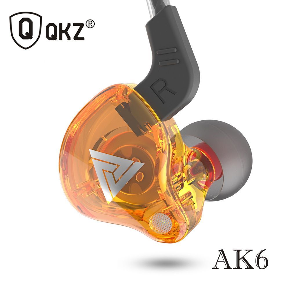 HiFi наушники QKZ AK6 спортивные проводные с микрофоном для телефона  вакуумные мощные басы, цвет ОРАНЖЕВЫЙ