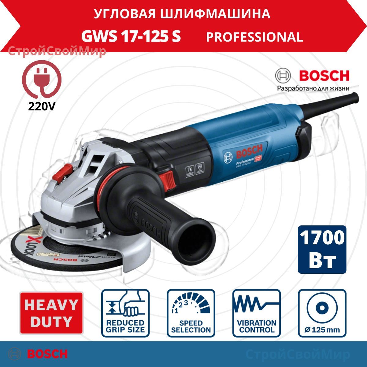 Угловая шлифмашина BOSCH GWS 17-125 S (0.601.7D0.300)